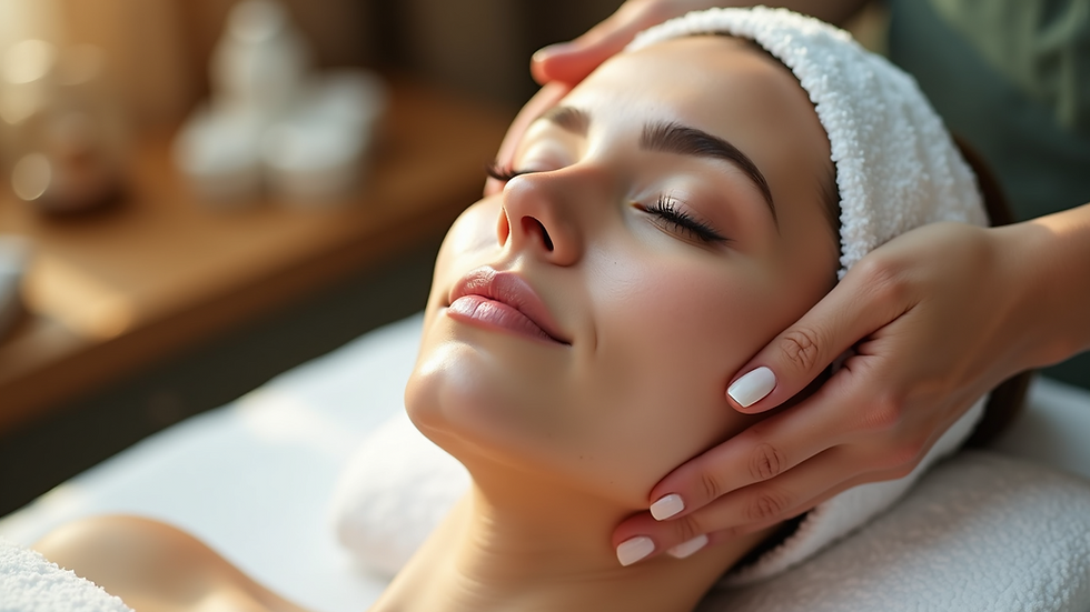 Close-up view of a luxurious spa facial treatment with natural products