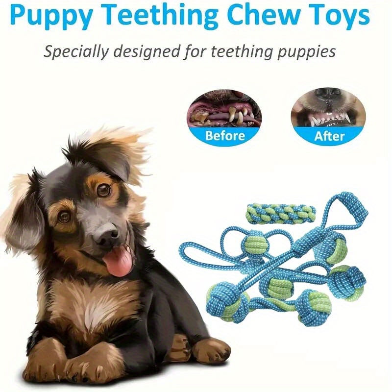 Thumbnail: 7pcs Dog Rope Chew Toys, Interactive Knot Toys Durable Training Set, Teething P