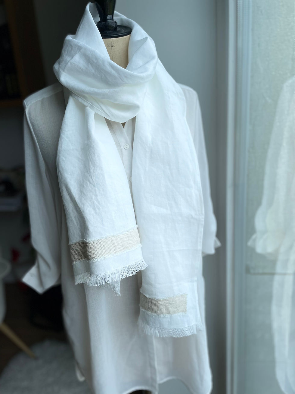 Miniature : Foulard en Lin Blanc collection épurée