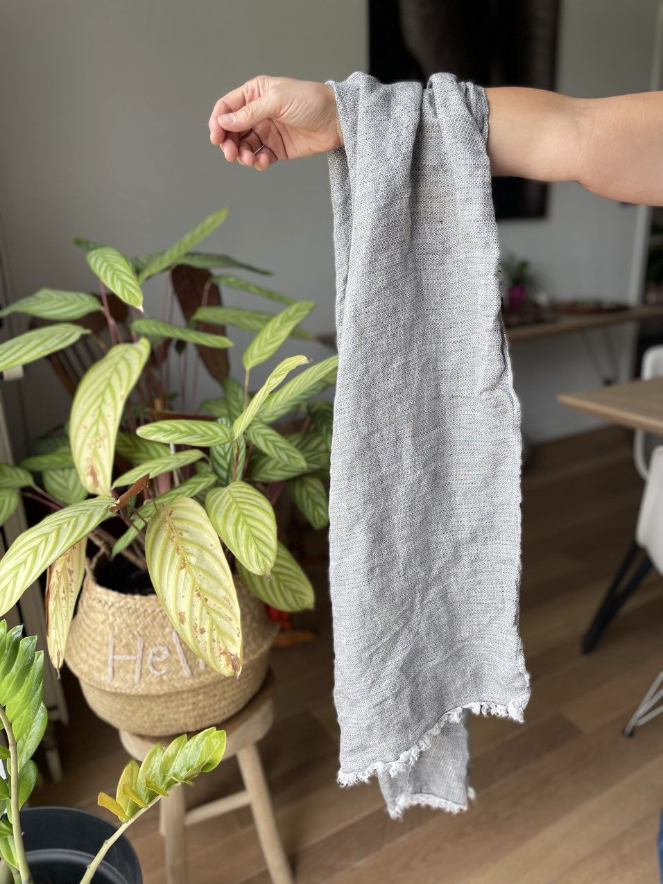 Miniature : Foulard en Lin Noir imprimé Blanc