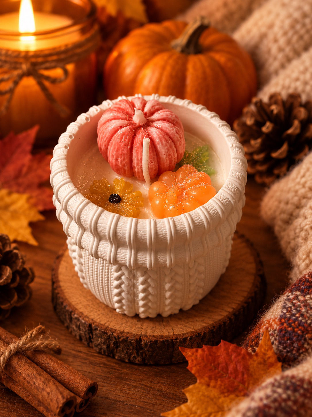 Harvest Glow Pumpkin Knitted Jar Candle