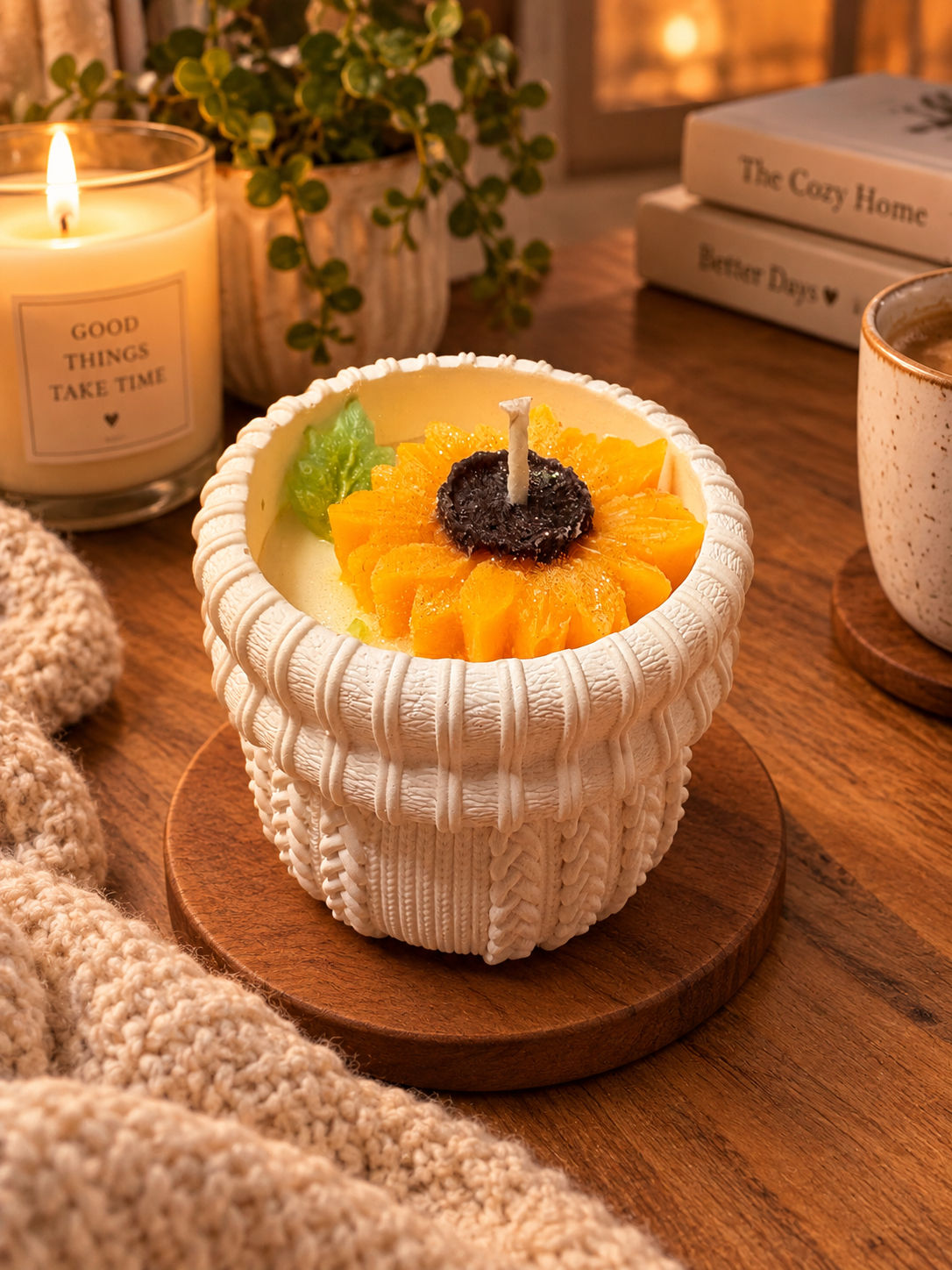 Harvest Glow Sunflower Knitted Jar Candle