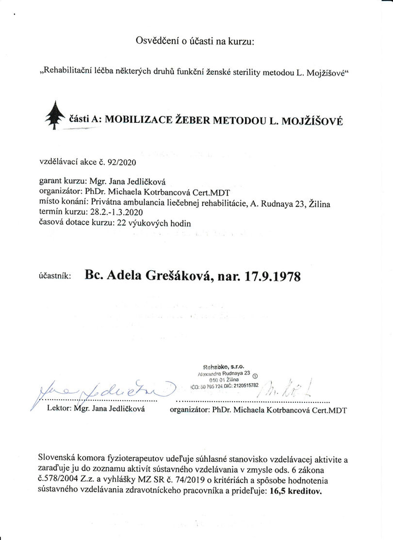 Rehabilitační postupy u některých druhů funkční ženské sterility metodou Ludmily Mojžíšové
