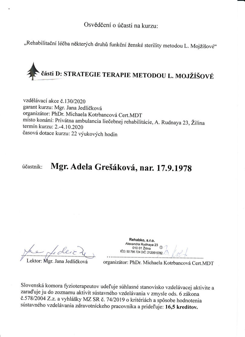 Rehabilitační postupy u některých druhů funkční ženské sterility metodou Ludmily Mojžíšové