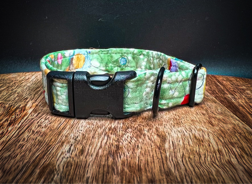 Cute and Comfortable Small dog collar with Green background and pops of color by Little Barks Boutique