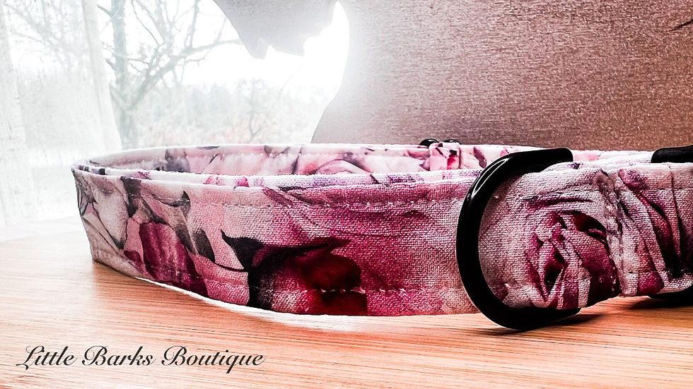 Pink with Roses patterned Cotton Collar for dogs- Dog Collar with Roses by Little Barks Boutique