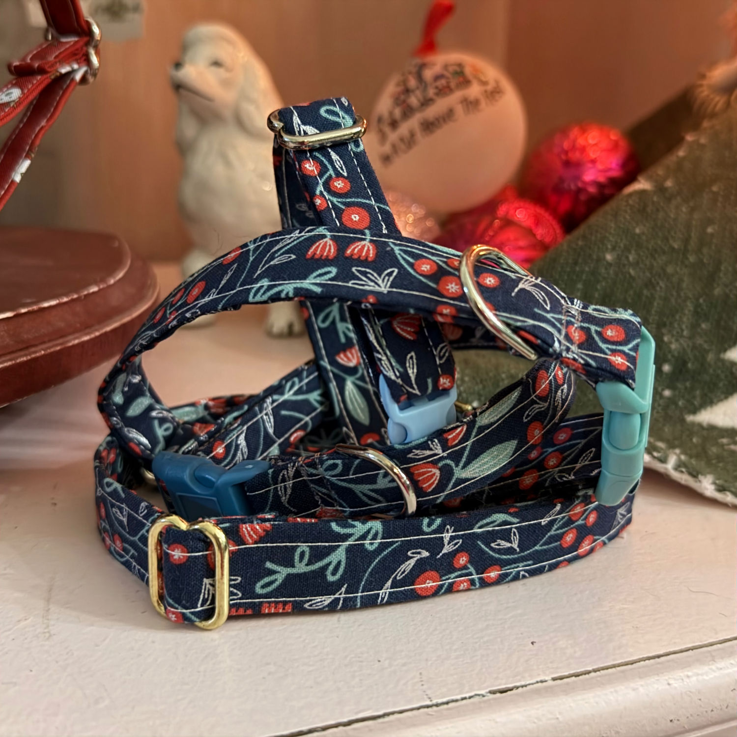 Blue Floral Dog Collar , Handmade to order, USA made , Little Barks Boutique