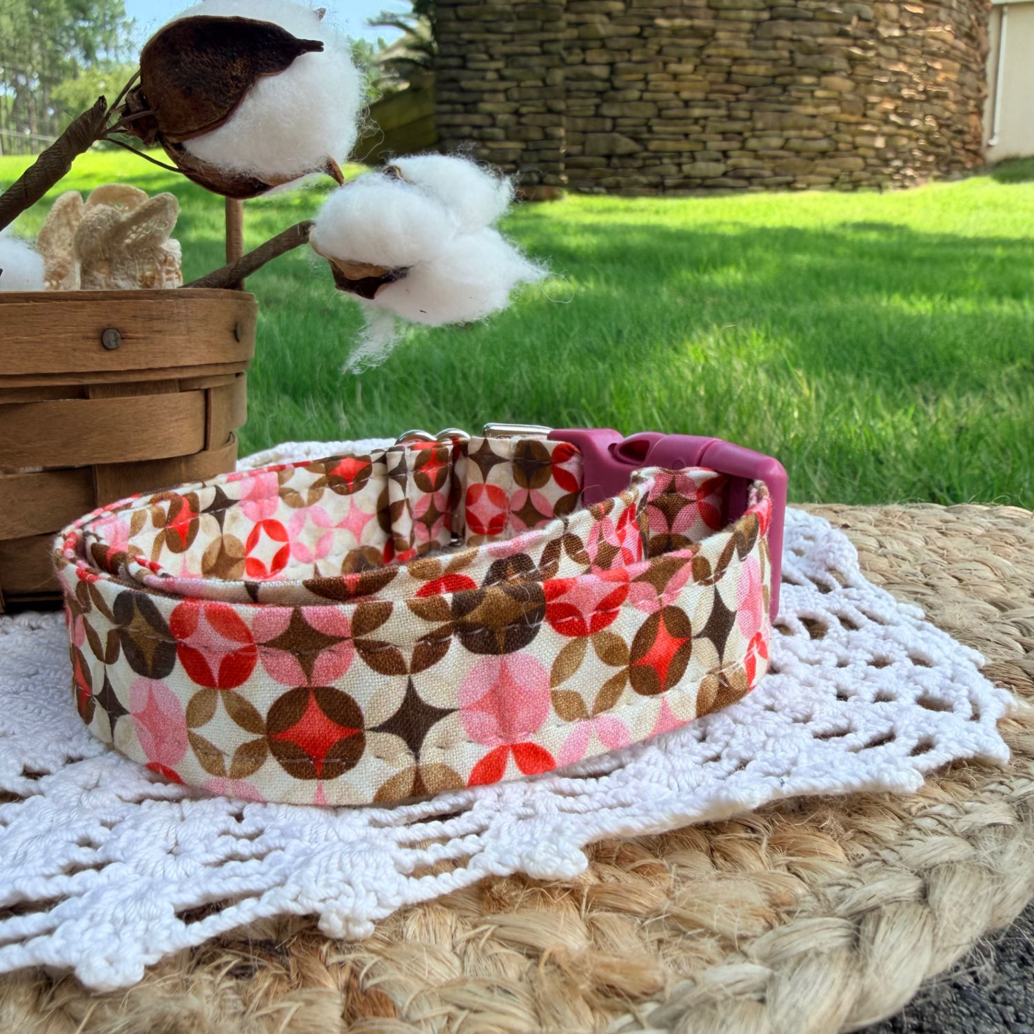 Pink Collar with geometric stars for Dogs by Little Barks Boutique