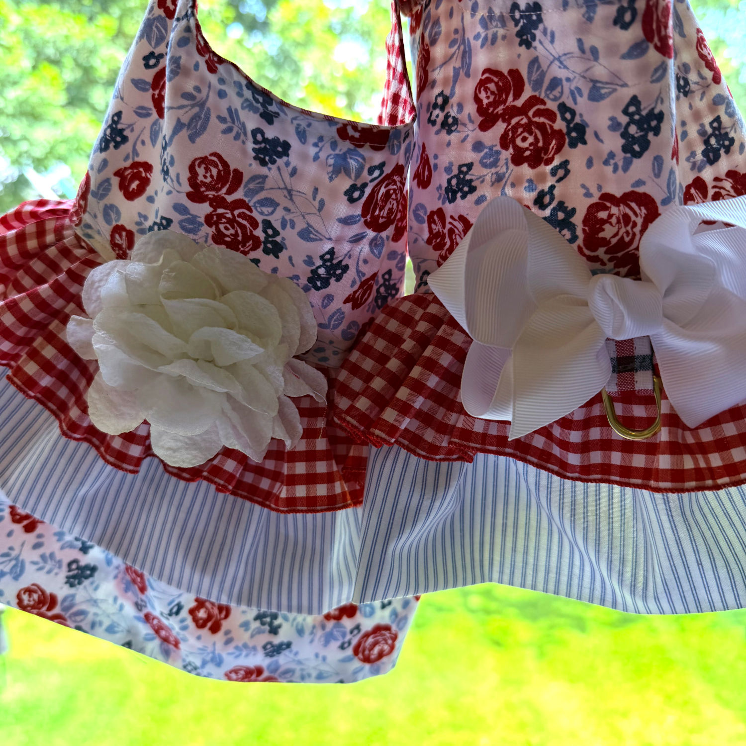 Teacup Handmade Dog Dress - Patriotic Floral pattern