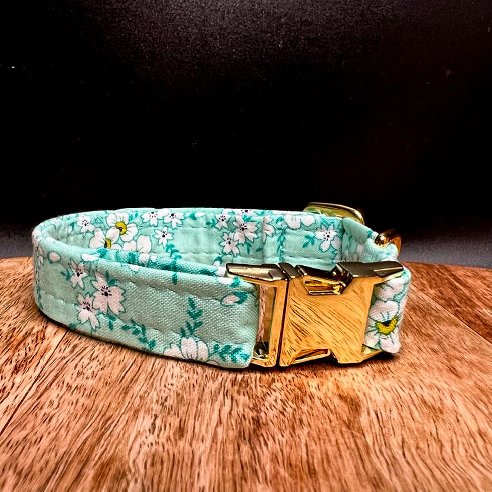 Pretty floral teal small dog collar - cute comfortable and handmade to order