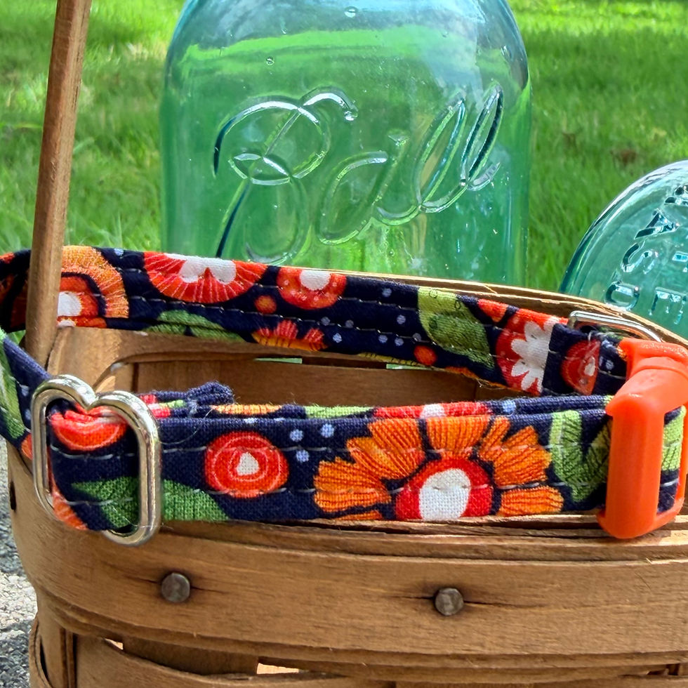 Handmade Cotton Small dog Collar in a blue and orange floral pattern