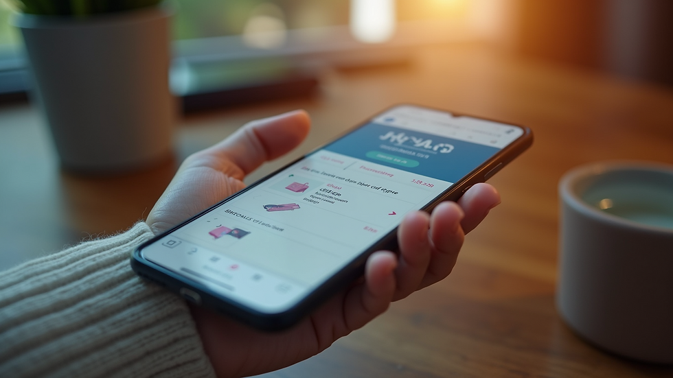 High angle view of a smartphone displaying online shopping options