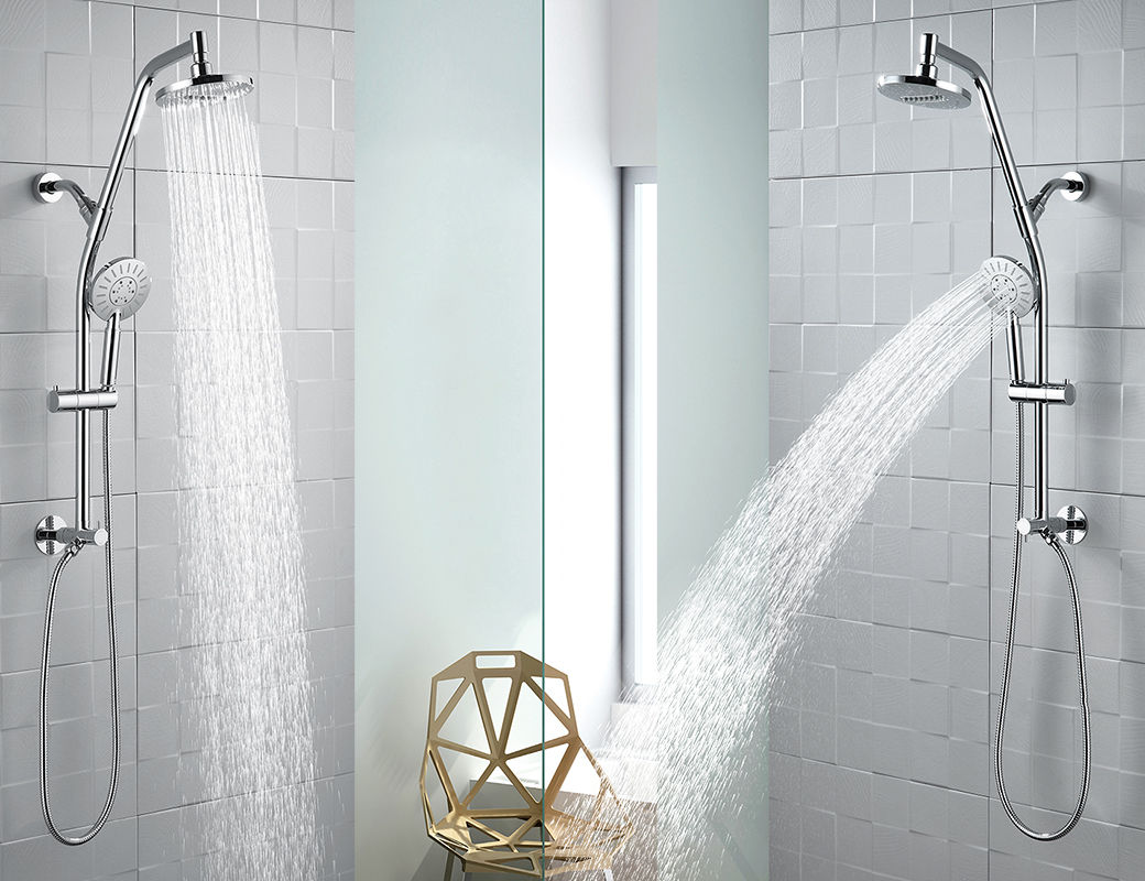 Rain Shower Heads Combo Solid Brass Sliding Bar with Adjustable Height