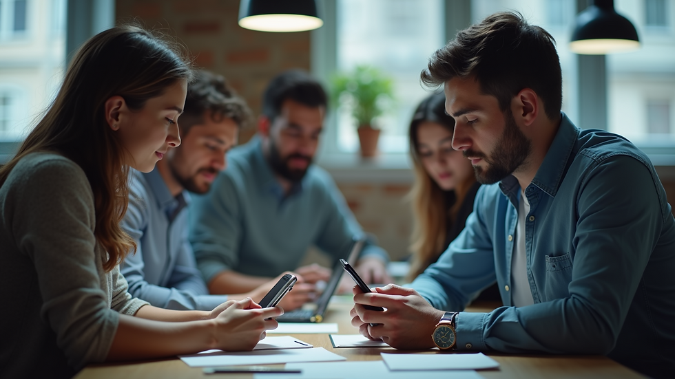 Close-up view of a mobile app development team collaborating