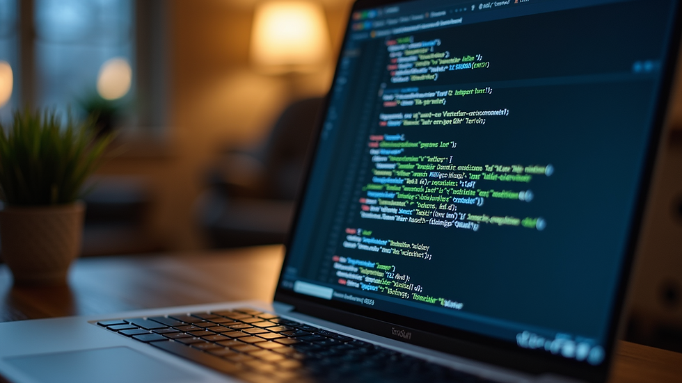 Eye-level view of a laptop displaying code