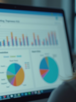 Eye-level view of a laptop showing extensive social media analytics data