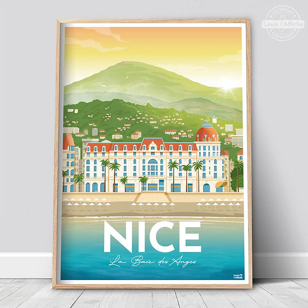 affiche baie des anges Nice, poster de ville calme pour salon ambiance côte d’azur