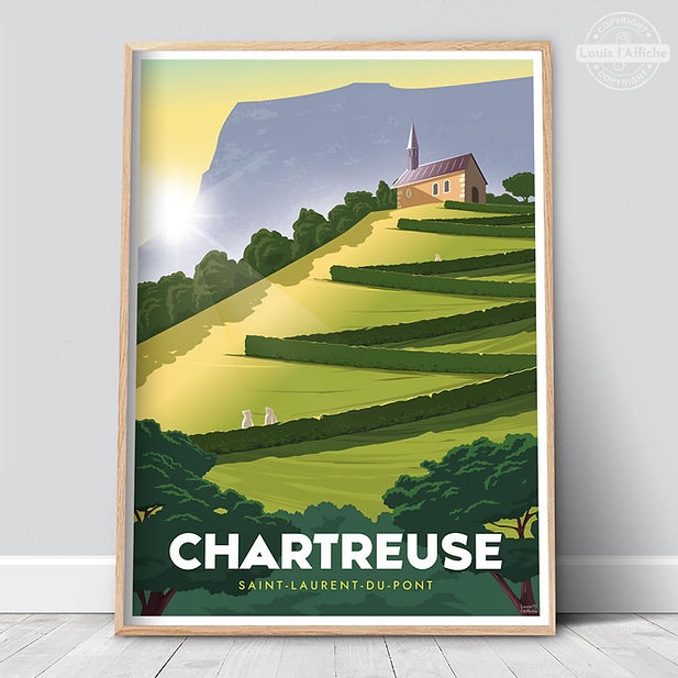 poster rétro massif de chartreuse, déco murale montagne aux mille facettes pour intérieur naturel