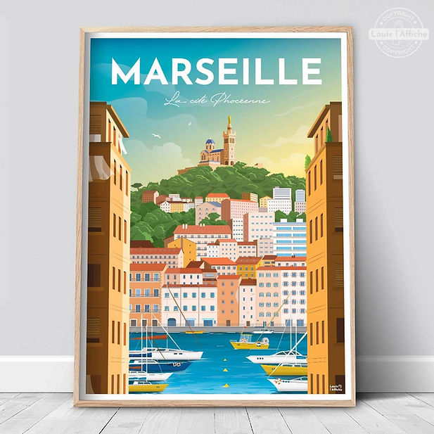 déco de Marseille vieux-port, affiche de ville douce pour salon ambiance mer et sud