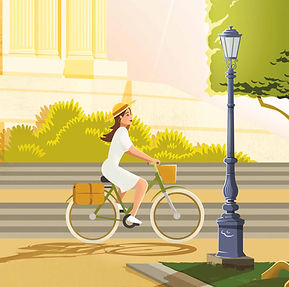 Dessin d'une femme à vélo – Détail affiche Montpellier