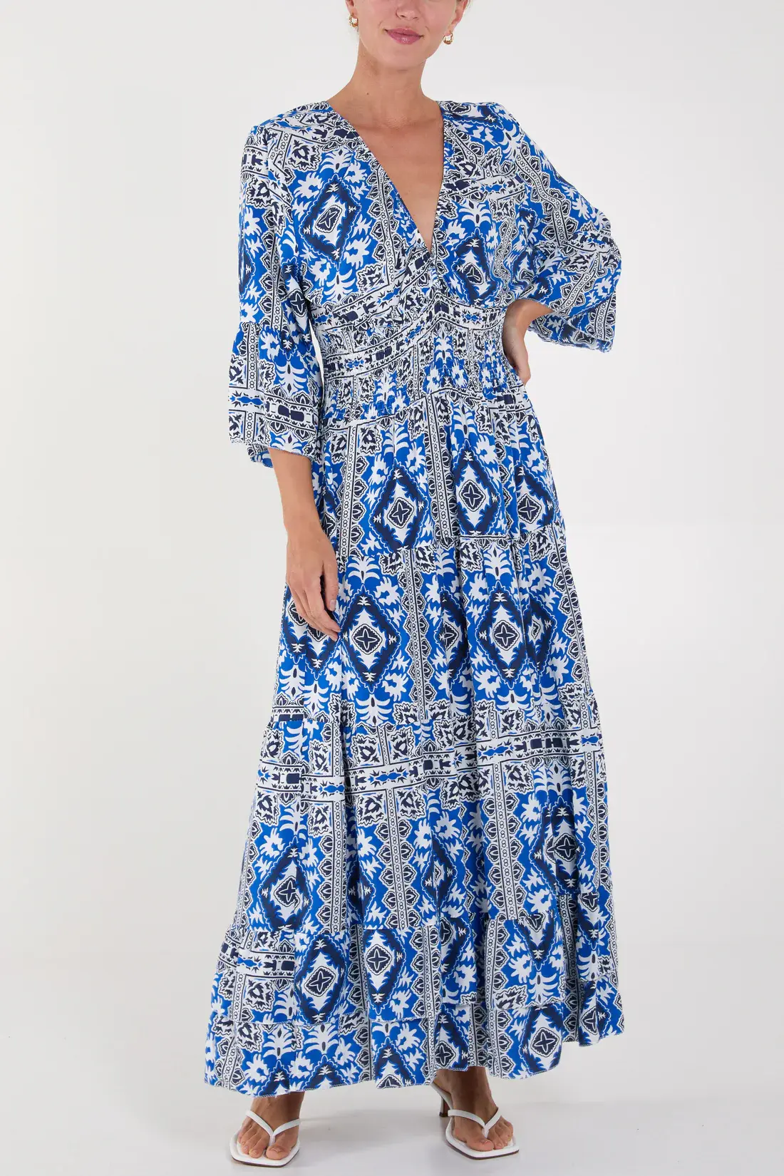 Shirred tile (MAGIC) waist maxi dress