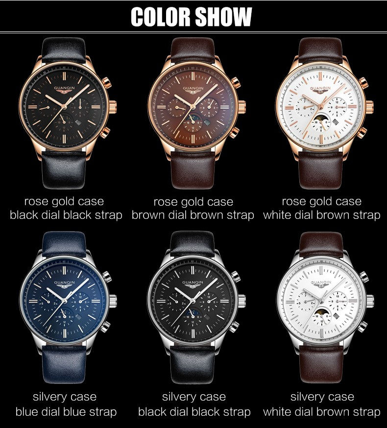 Thumbnail: GUANQIN Luxury Big Dial Designer Quartz Wristwatch