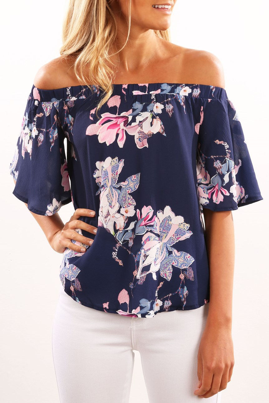 Flower Chiffon Blouse Short Sleeve Summer