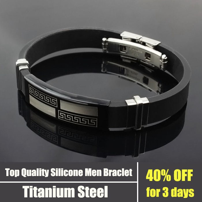 Thumbnail: Great Wall Titanium Steel Silicone Black Bracelet