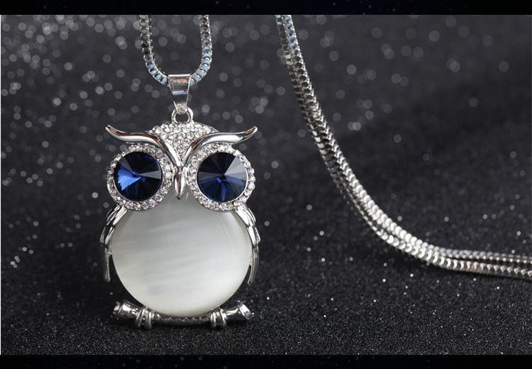 Rhinestone Crystal Owl Silver Necklace