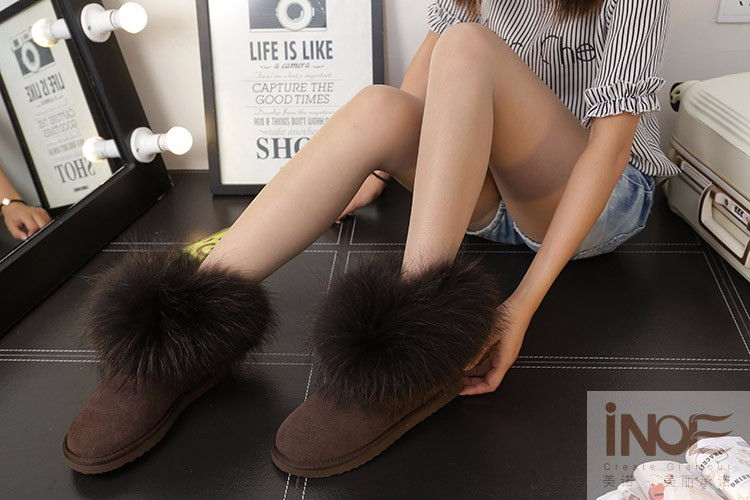 Thumbnail: fox fur girls winter short ankle snow boots