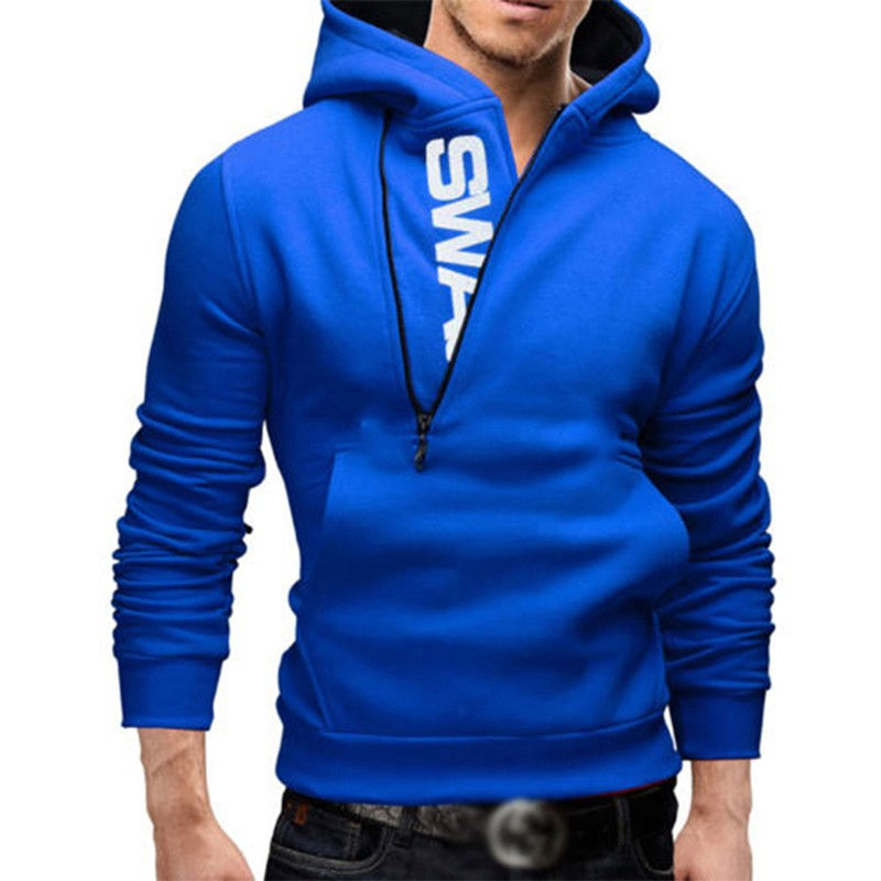 Thumbnail: Color Block Zipper Design Letters Print Hooded
