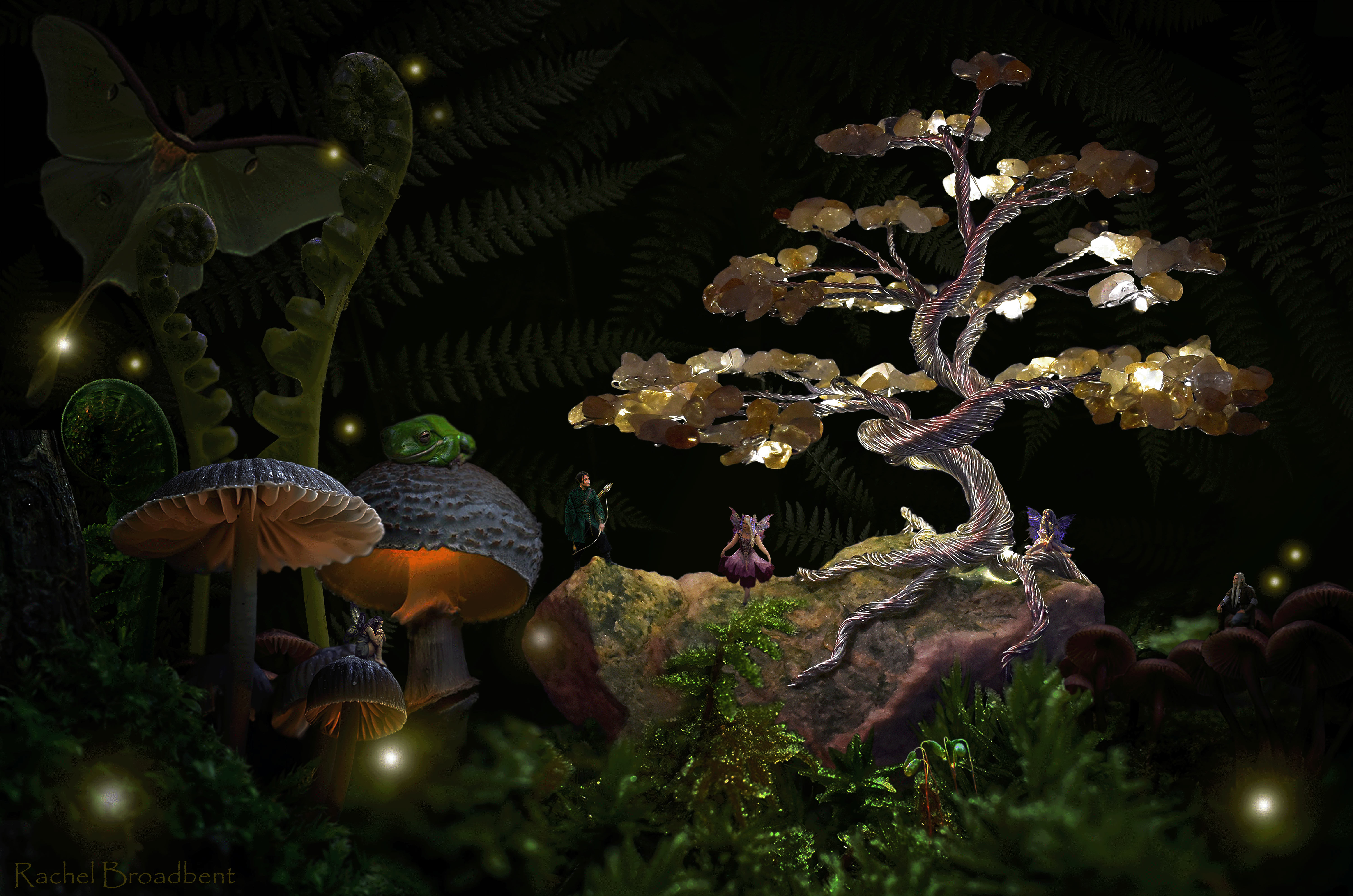A compound cinemograph of a tiny magical forest scene.