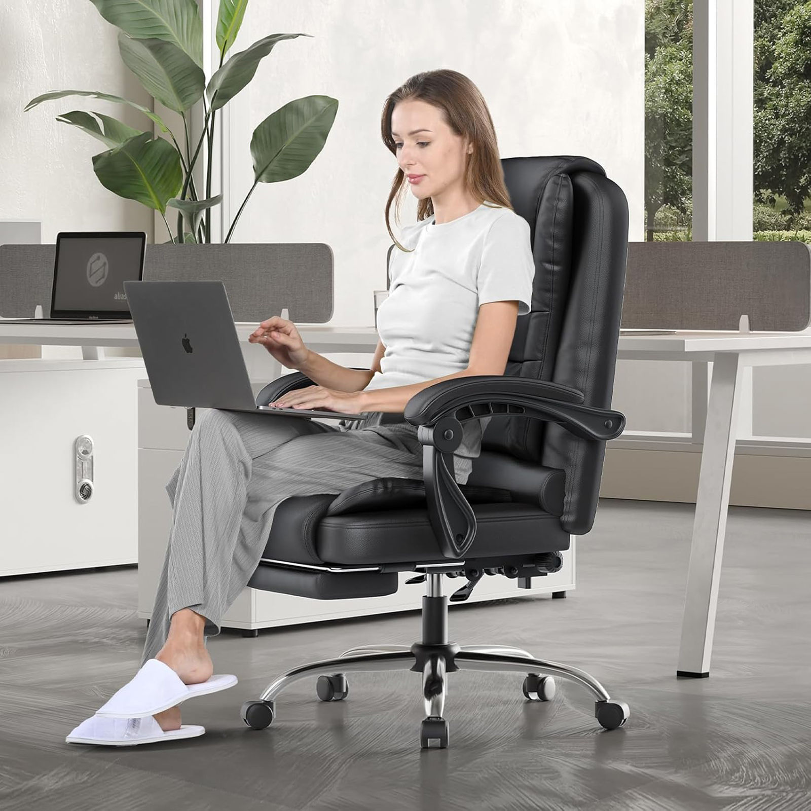 Executive Office Chair Footrest High Back Desk Chair Ergonomic Recliner Computer