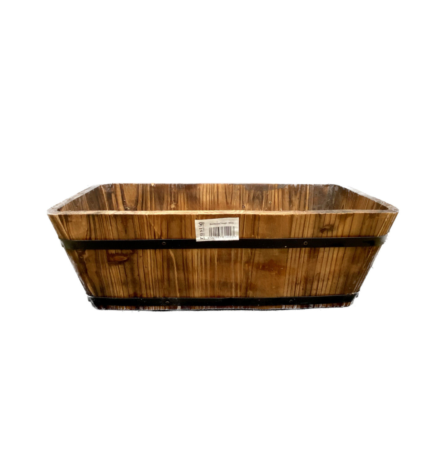 Rustic Burntwood Planter with Iron Handles