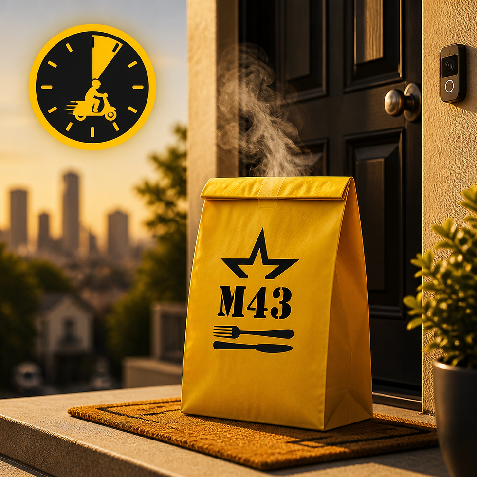 Eye-level view of a delivery bag with fresh food on a doorstep