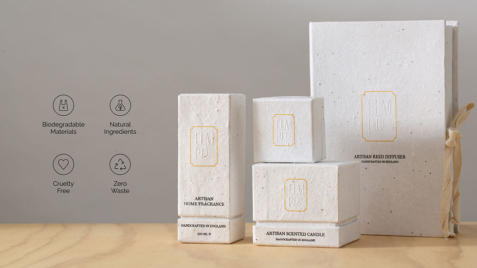 Elm Rd. Artisan Fragrance seeded product packaging made with hand-made recycled paper