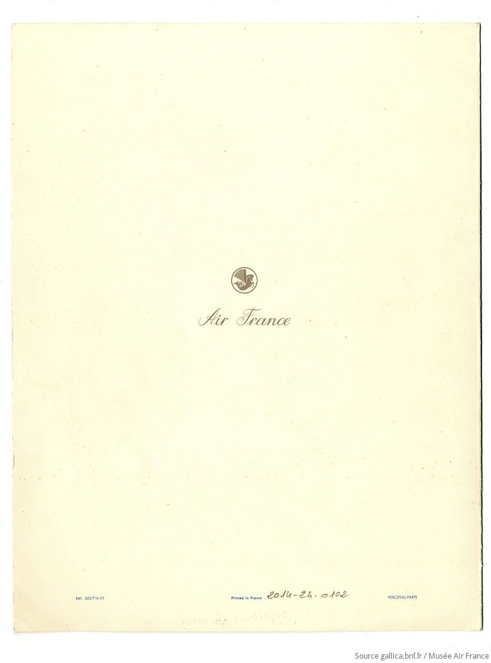 Air France. Paris, Notre-Dame et l'Île de la Cité par Pierre Pagès. Ligne Le Mexique-New York-Paris, juin 1956. Menu : [Menu servi à bord] / Pierre Pagès. Pagès, Pierre (19..-.... ; aquarelliste). Peintre
