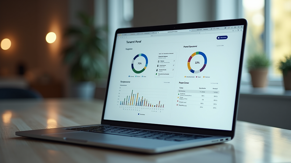 Eye-level view of a laptop screen showing a tenant portal dashboard