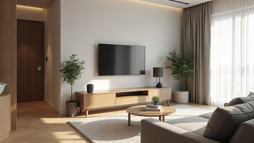 Eye-level view of a modern rental apartment living space