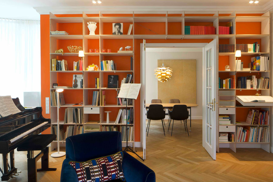 Wohnzimmer, Bibliothek, Bücherregal, Stadtvilla, Musikzimmer, Moormann