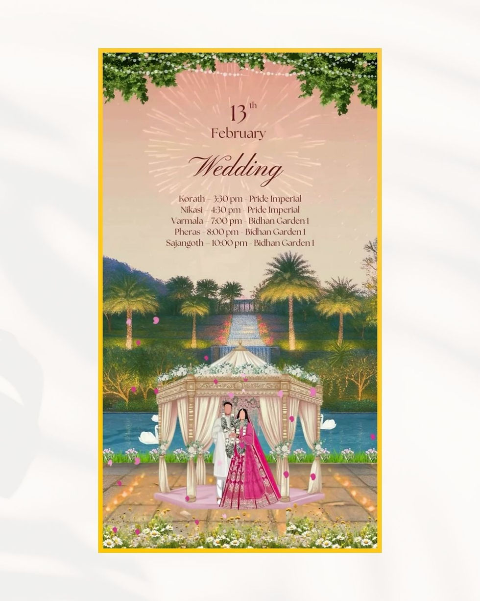Royal Rajasthani wedding invitation with floral mandap and luxury destination wedding artwork