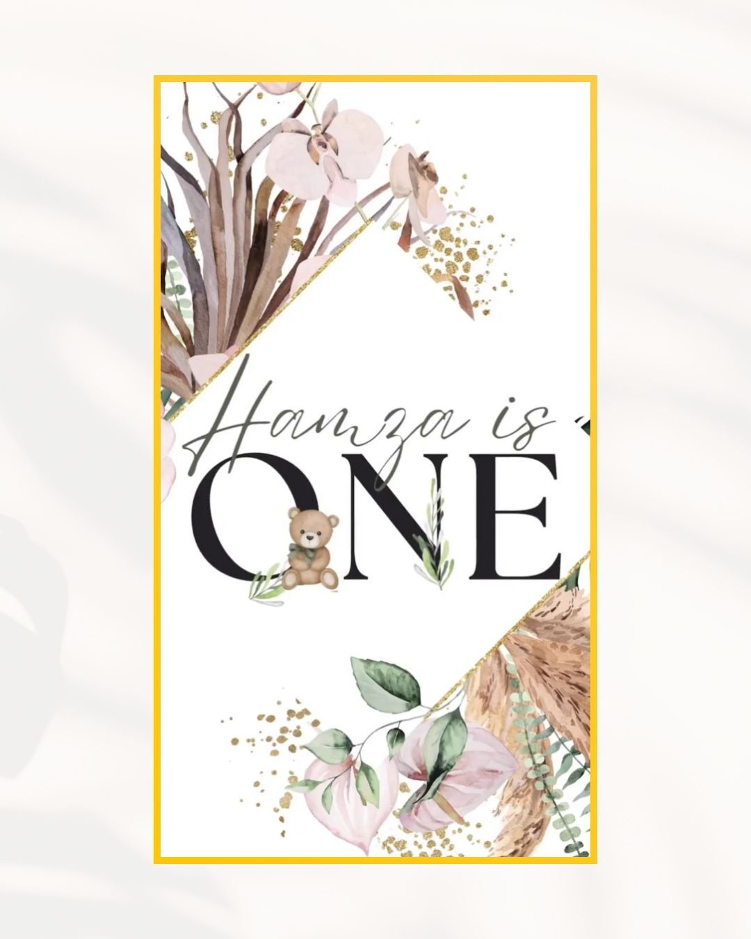 Minimal Floral Theme One Year Birthday Digital Invitation