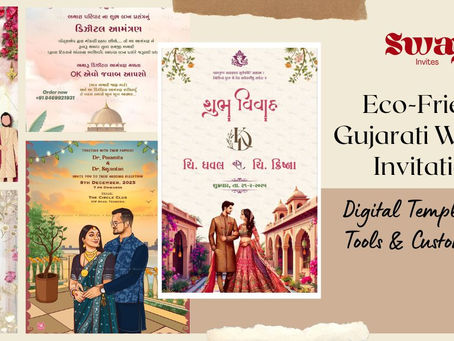 Explore eco-friendly Gujarati wedding invitations with digital templates, free tools & custom designs. Discover Indian wedding invites, Hindu wedding e-invites & digital invites by Swayy Invites.