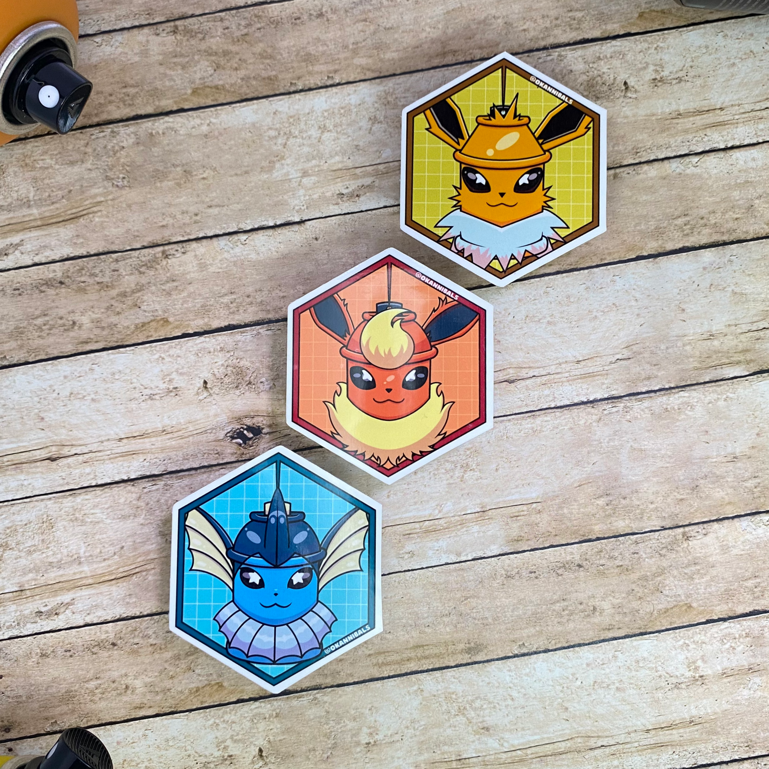 3 pack of Hexagon Okannibals sticker Spraycan characters