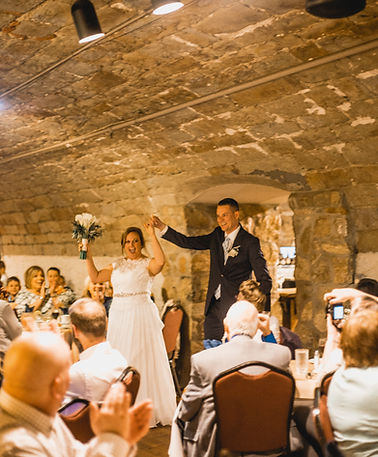 Wedding couple posing inside Graystone Wine Cellar Columbus venue