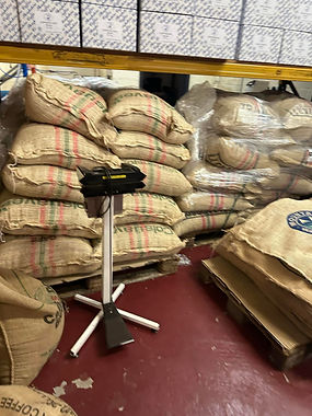 Raw coffee bags ready for processing