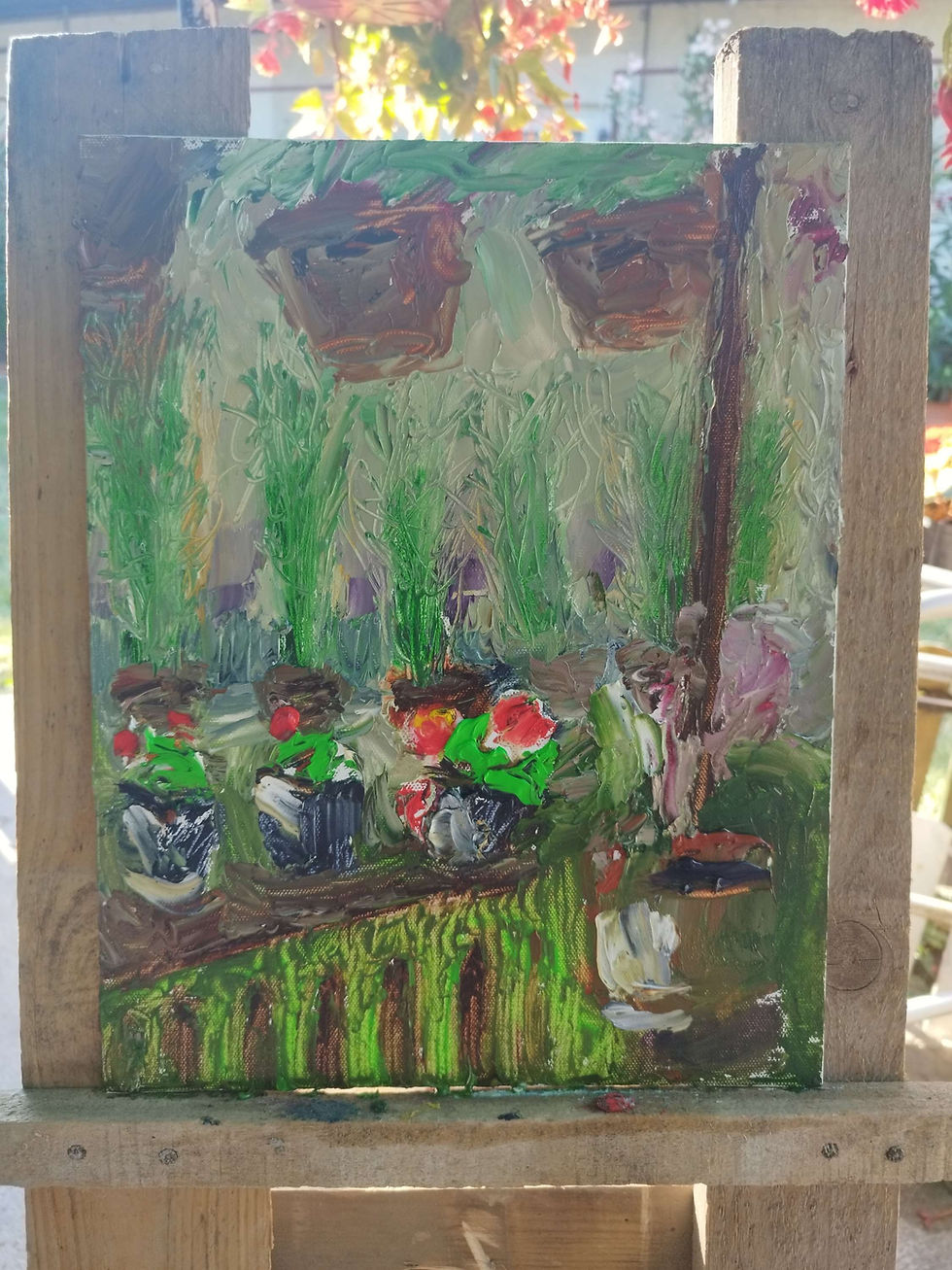 Thumbnail: 'Bonfire and Pendula Begonias' Original Oil Painting