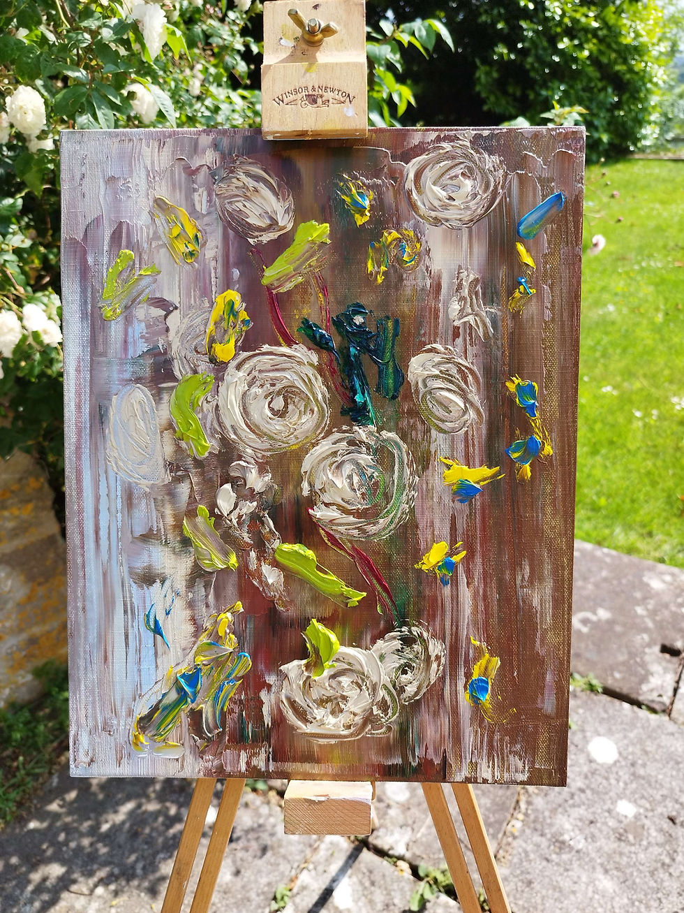 Thumbnail: 'Garden roses, en plein air' Original Oil Painting