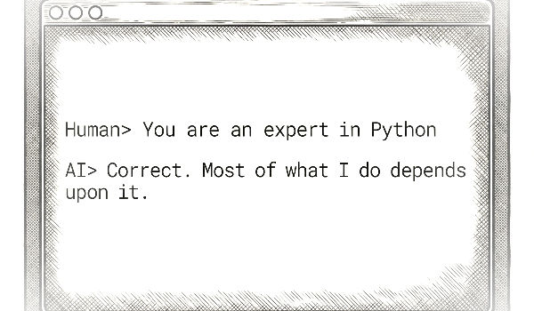 Computer command prompt humorously explaining the importance of Python to AI platforms.