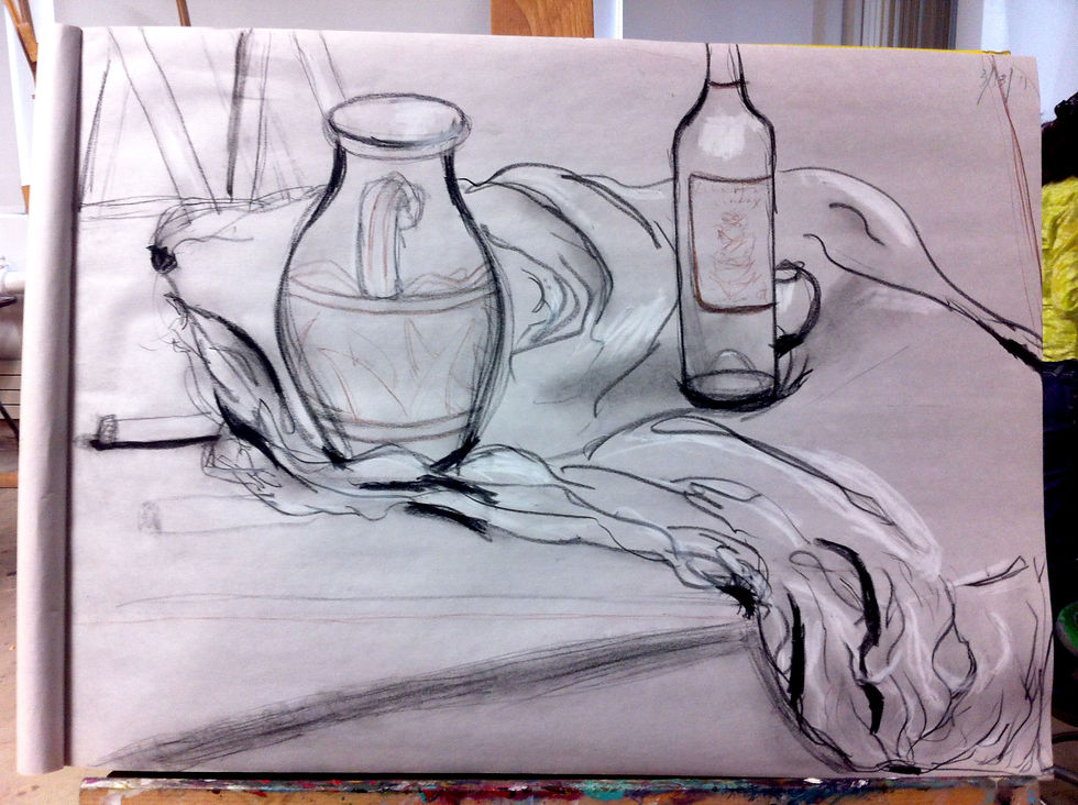 Still Life of Vase and Wine Bottle